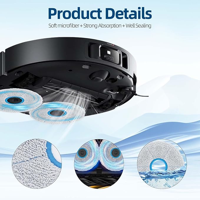 Auto 100℃ Hot Water Washable Mop Pads & Holder for Dreame X50 Ultra, S50, S50 Ultra, S50 Pro, L50 Ultra Robot Vacuum, 6 Reusable Self-Cleaning Mop Cloths with 2 Plates & 4 Side Brushes