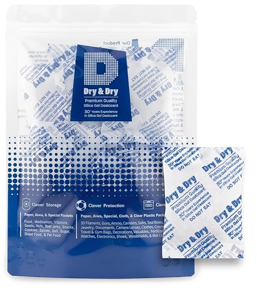 Dry & Dry 20 Gram[30 Packets] Silica Gel Packets Desiccant Packs Silica Gel Packs Silica Packets - Rechargeable Moisture Absorbers for Food Storage, Electronics, 3D Filament & Safes