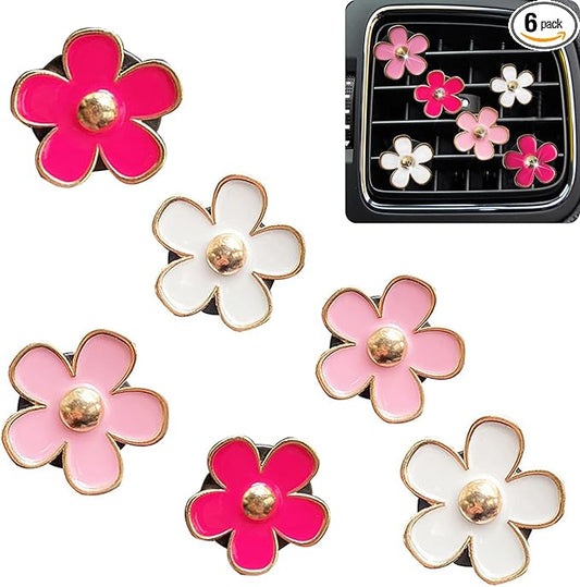 Car Air Freshener Vent Clips for Women 6 Pieces Cute Car Vent Clips Decorations Daisy Flower Car Accessories Air Freshener Clips for Christmas Anniversary Girls Gift (6 pcs white pink rose red)