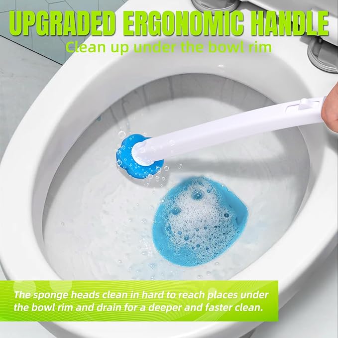 KOKL 2 Pack Disposable Toilet Brush with Holder Set, Toilet Bowl Cleaner, Toilet Bowl Brush with 54 Cleaner Refills, Toilet Cleaning Supplies for Bathroom Maintenance(2-Set)