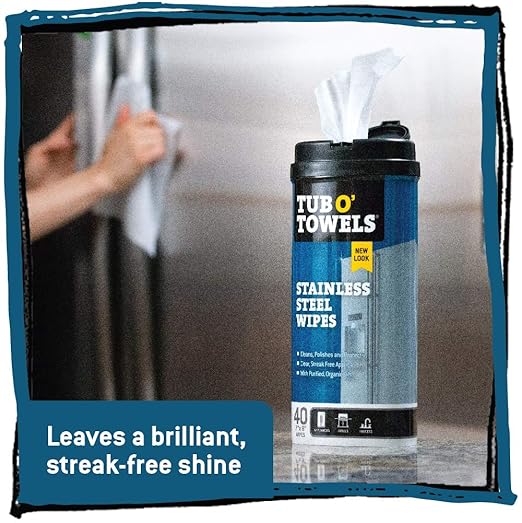 Tub O' Towels Stainless Steel Cleaning Wipes, 7" X 8", 40-Count Wipes, 4-Pack