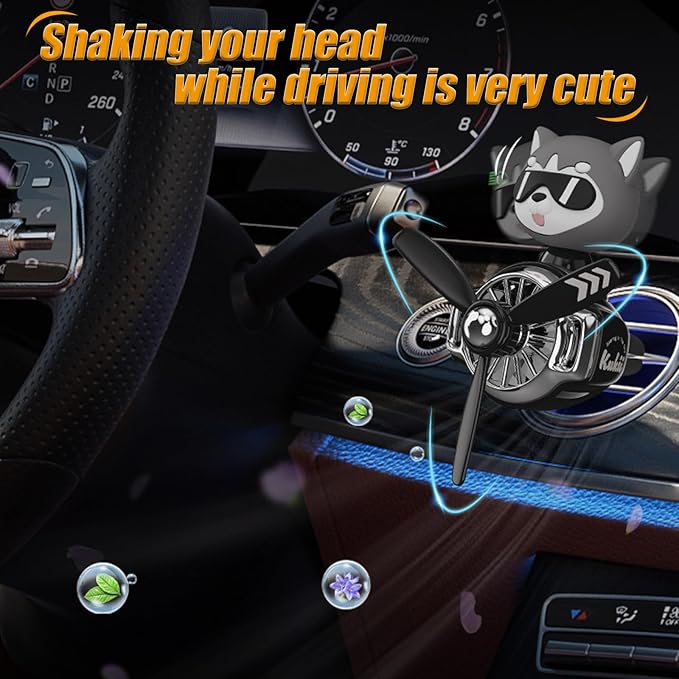 2Pcs Car Air Fresheners, Cute Bear Pilot Automotive Air Outlet Creative Car Perfume Diffuser, Automotive Accessories Air Vent Decoration with 8 Fragrant Tablets (Black 3+Blue 2)