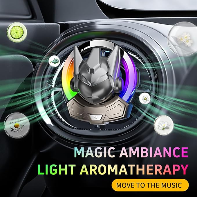 Robot Funny Air Freshener for Car,7 Colors Air Vent Clips Car Decorations with 5 Dynamic Lightings,Voice Control,USB Charging Cute Vent Clips Car Accessories