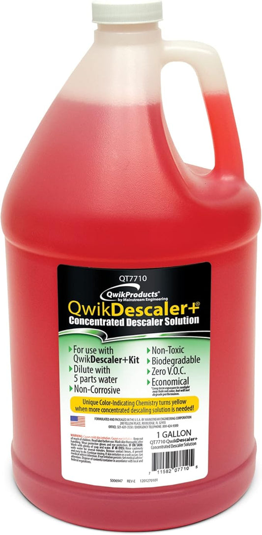 QwikProducts QwikDescaler + Concentrated Descaler Solution, Tankless Water Heater Descaling Solvent for Heat Exchanger, Quickly Dissolves Scale, Lime, Tarnish and Deposits, 1 Gallon