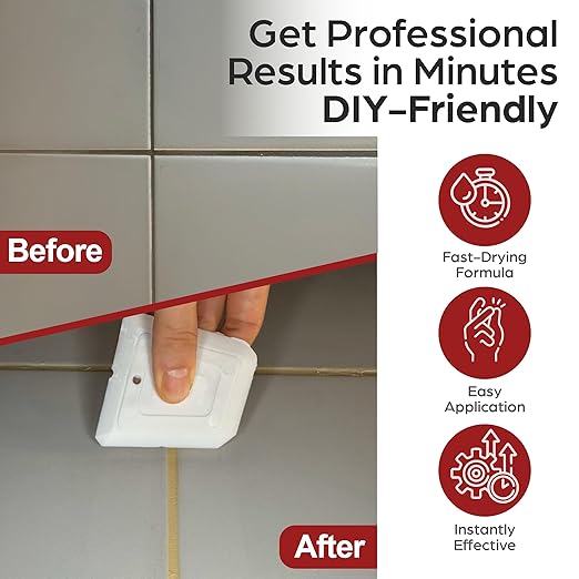 Tile Grout Repair Kit – Beige Grout Filler 14oz Pre-Mixed Tube, Fast Drying Grout Sealer for Bathroom, Shower, Kitchen, Floor Tiles – Includes Spatula & Sponge