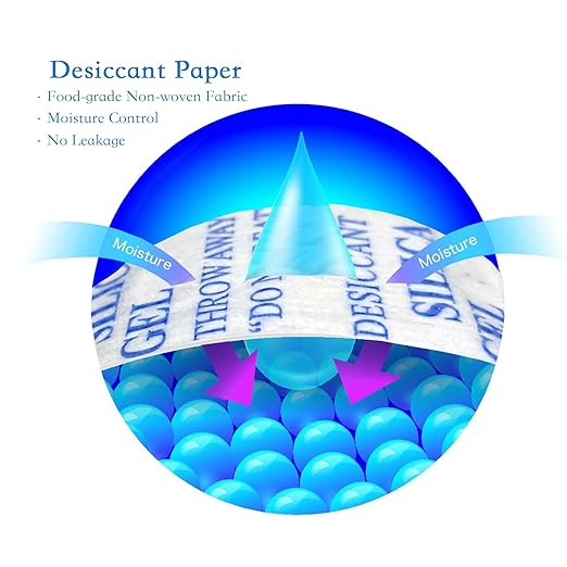 50 Gram 10 Packs Silica Gel Packets - Desiccant Packs for Storage, Food Safe Desiccant for Safes Moisture Control for Foods, Seeds, Electronics