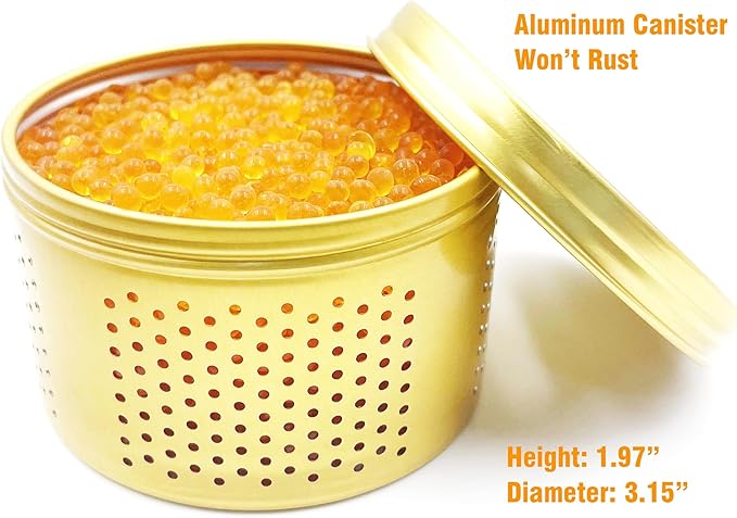 Gun Safe Dehumidifier 200g - Small Silica Gel Desiccant Canister, Moisture Absorber for Gun Cabinets & Safes, Protect 27 Cubic Feet, Gold, Aluminum Shell