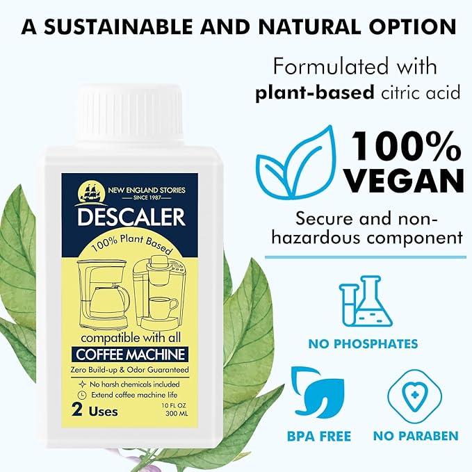 2 Uses Descaling Solution Compatible with Keurig, Nespresso, Breville, Delonghi, Jura, Ninja - 10oz Coffee Machine Descaler, Espresso Coffee Maker Cleaner, Coffee Pot Limescale Remover