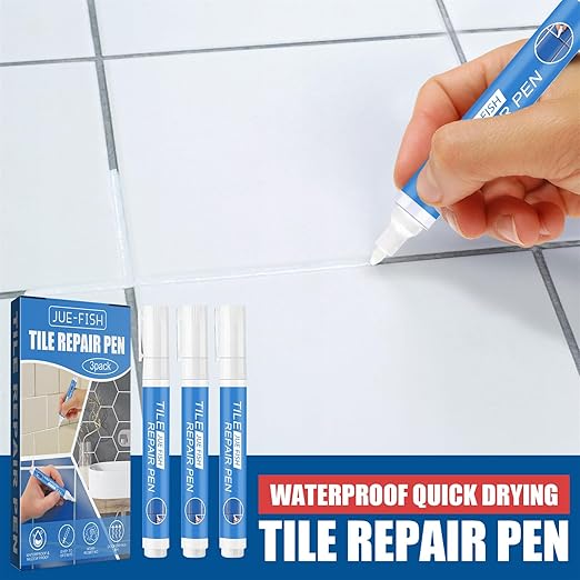 Waterproof Tile Grout Colorant and Sealer Pen, Grout Pen White, for Cleaner Looking Floors, for Wall Floor Bathrooms and Kitchen, 3pcs