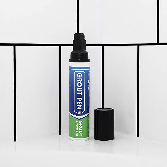 Grout Pen Tile Paint Marker: Black Wide 15mm with 5 Pack Replacement Tips - Waterproof Grout Colorant and Sealer Pen to Renew, Repair, and Refresh Tile Grout - Cleaner Coating Stain Pens