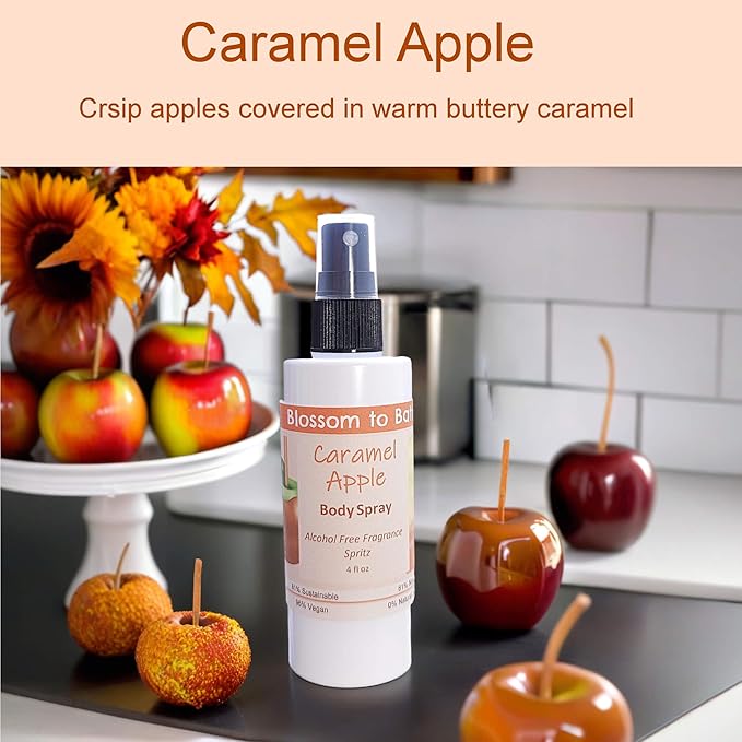 Blossom to Bath Caramel Apple Body Spray (4 Ounce) - Phthalate Free Fragrance - Energizes Skin with a Sweet Fruity Scent