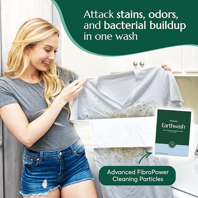 earthwash Laundry Sheets, Ocean Breeze (32 Loads), The Perfect Hypoallergenic Plastic Free Detergent Strips, Ideal for TravelHome. Biodegradable-Easy Dissolve, True Eco-Wash, 32 Count (Pack of 1)