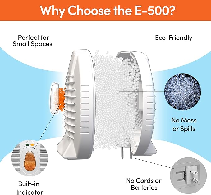 Eva-Dry E-500 Renewable Dehumidifier 2-Pack (6–8 oz Capacity Each), White – Ideal for Closets, Bathrooms, Safes, Boats, and RVs