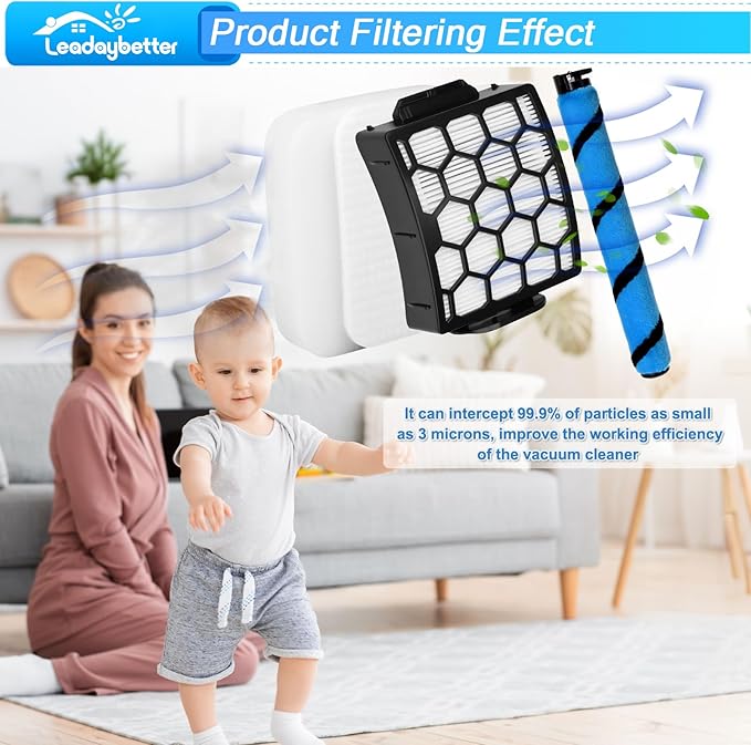Leadaybetter UV850 Brush Filter Replacement Parts for Shark Performance Lift-Away ADV DuoClean Upright Vacuum, 1 Soft Brush Roll, 2 HEPA, 6 Foam Felt Filters, Part #1483FC2000 & XHF320 & XFFK602UKT
