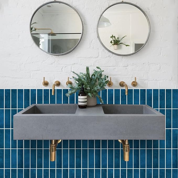 Peel and Stick Tile，New Upgrade Thicker Design Self Adhesive 12" x 12" Large Premium Peel and Stick Backsplash for Kitchen (Dark Blue).