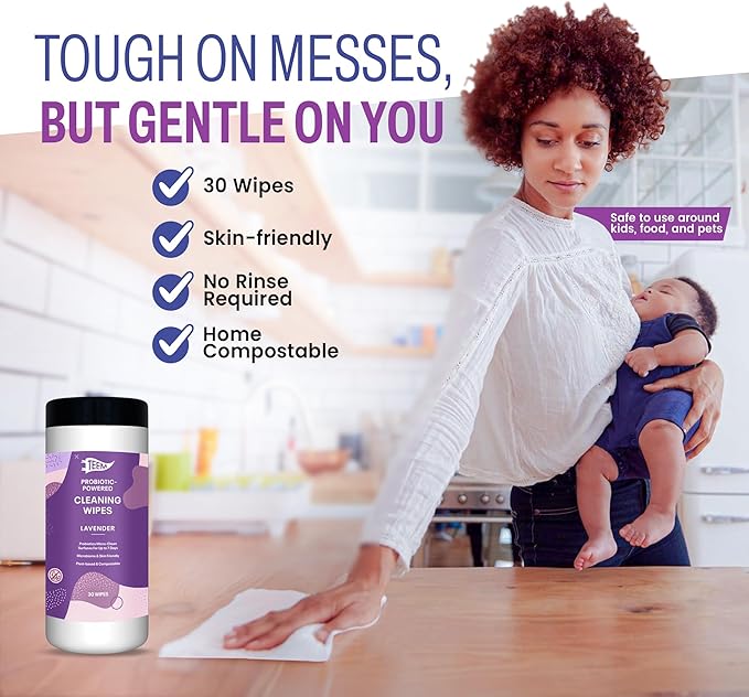Probiotic Cleaning Wipes with Lavender Essential Oil, Microcleans Surfaces for up to 7 Days, Home Compostable & Biodegradable, All-Natural Multi Surface Wipes by SCD Probiotics, 90 Sheets (Pack of 3)