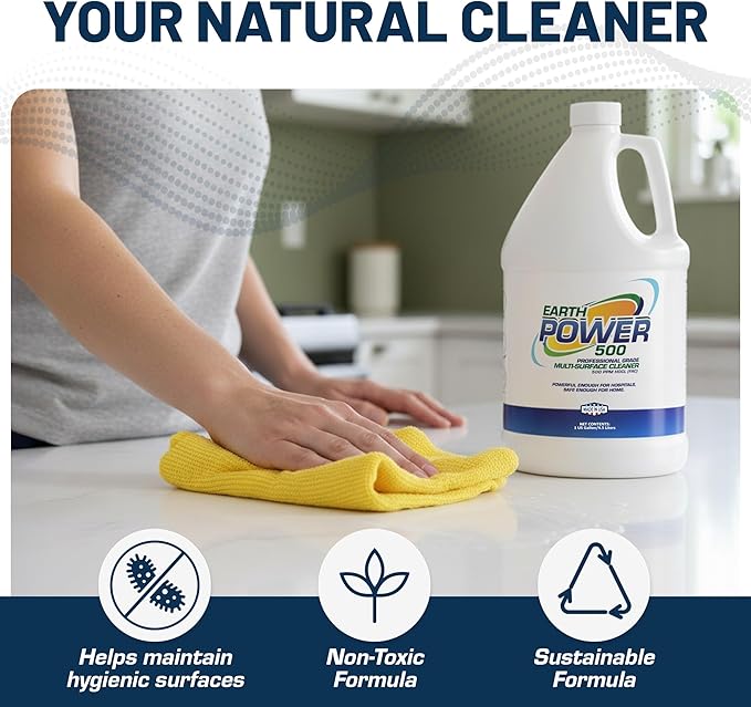 Earth Power Hypochlorous Acid 500 PPM Multipurpose Cleaner – Natural & Non-Toxic – Tile, Refrigerator, Shower, Countertop & Floor Cleaner – Family, Food & Pet Safe Cleaning Supplies – 1 Gallon
