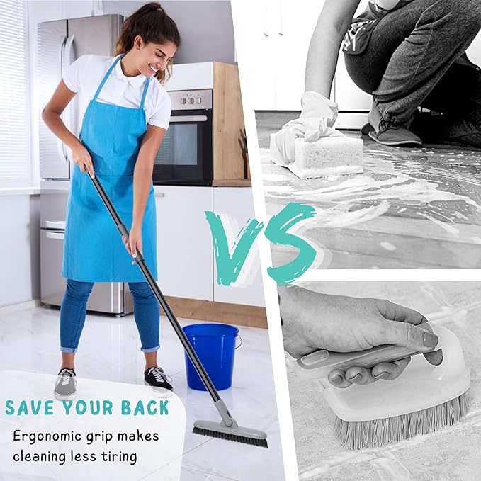 Grout Brush with Long Handle, 49'' Tile Cleaner Tool for Shower, Floors Scrubber for Bathroom Cleaning