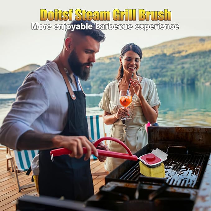 Grill Brush Bristle Free with Scraper, 22" Extra Long Outdoor BBQ Replaceable Cleaning Head, Safe Barbecue Cleaner Tool for Cast Iron or Stainless-Steel Grates