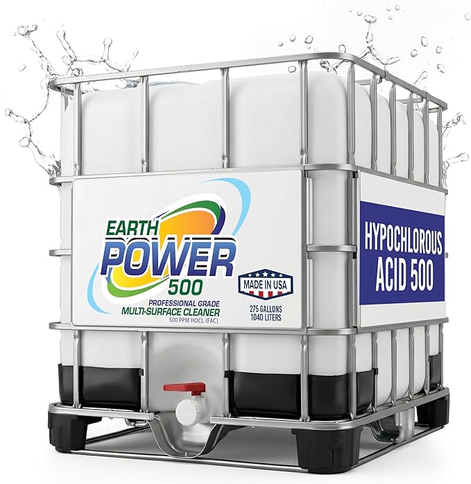 Earth Power Hypochlorous Acid 500 PPM Multipurpose Cleaner – Natural & Non-Toxic – Tile, Refrigerator, Shower, Countertop & Floor Cleaner – Family, Food & Pet Safe Cleaning Supplies – 500 Gallon
