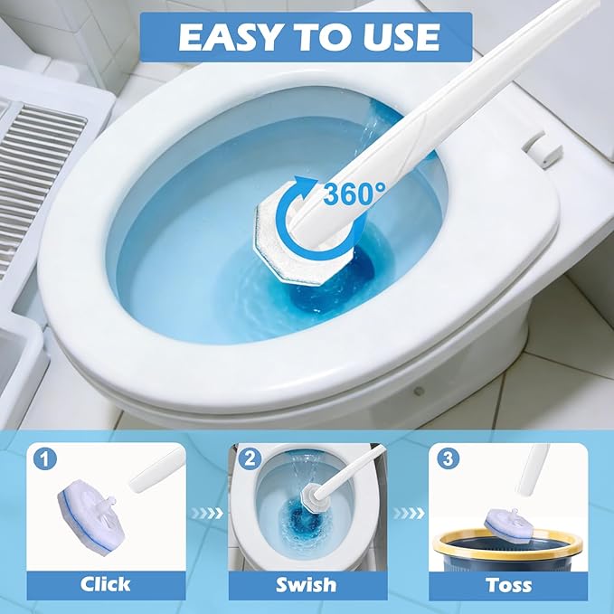 60pcs Disposable Toilet Wand Refills，Compatible with Most Toilet Brushes，5X Cleaning Power Toilet Bowl Cleaners，No Falling Apart，Upgrade Fiber Cleaner Heads，for Closestool Bathroom Cleaning