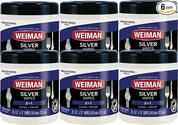 Weiman Silver Wipes - Jewelry Wipes 6 Pack - Cleaner and Polisher for Silver Jewelry Sterling Silver