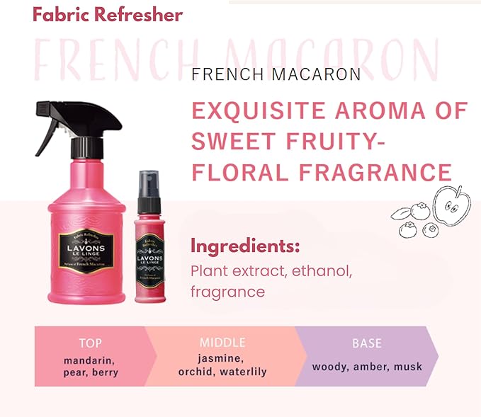 LAVONS Fabric Spray Freshener for Carpet Fresh, Pet Safe Linen Spray for Bedding, Organic Fabric Refresher Spray for Home & Offices, Natural Carpet Freshener from Japan, 12.5 Fl Oz FRENCH MACARON 2EA