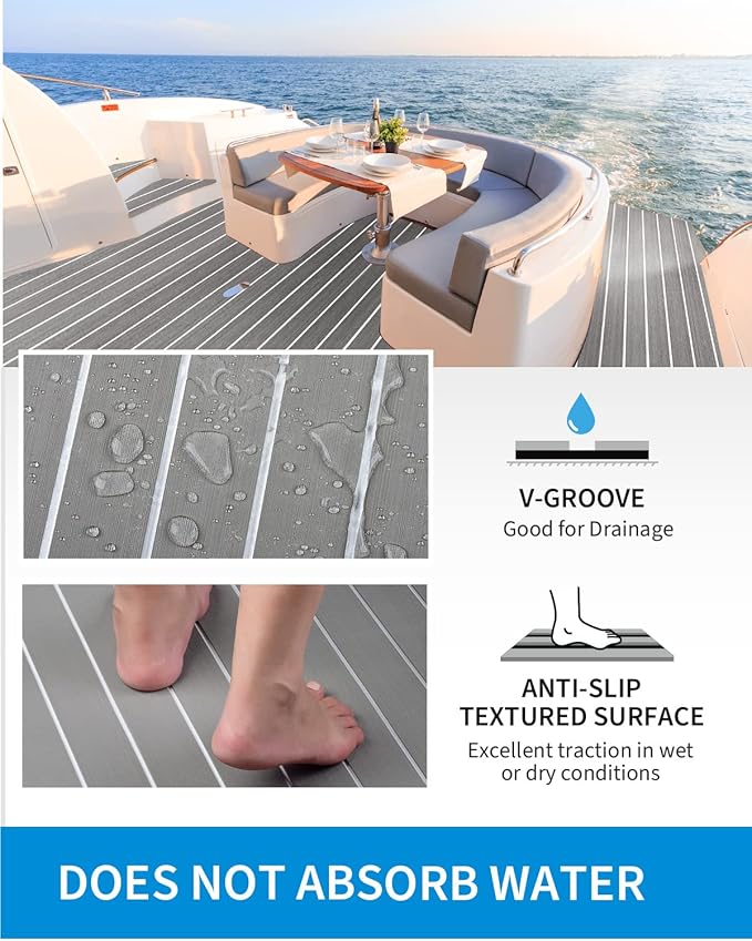 OCEANBROAD EVA Foam Boat Flooring with 3M Adhesive Backing Marine Self-Adhesive Decking 96''x45.6''/36''/28.8''/16.8'', 48''x16.8'' Faux Teak Sheet for Jon Boats Swim Platform Helm Pad RV Floor