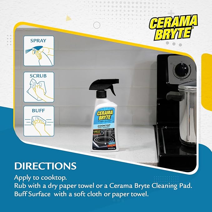 Cerama Bryte Heavy-Duty + Daily Spray Stove Top and Cooktop Cleaner Combo Kit for Glass and Ceramic Surfaces, 16 & 10 Ounces, 2 Pack