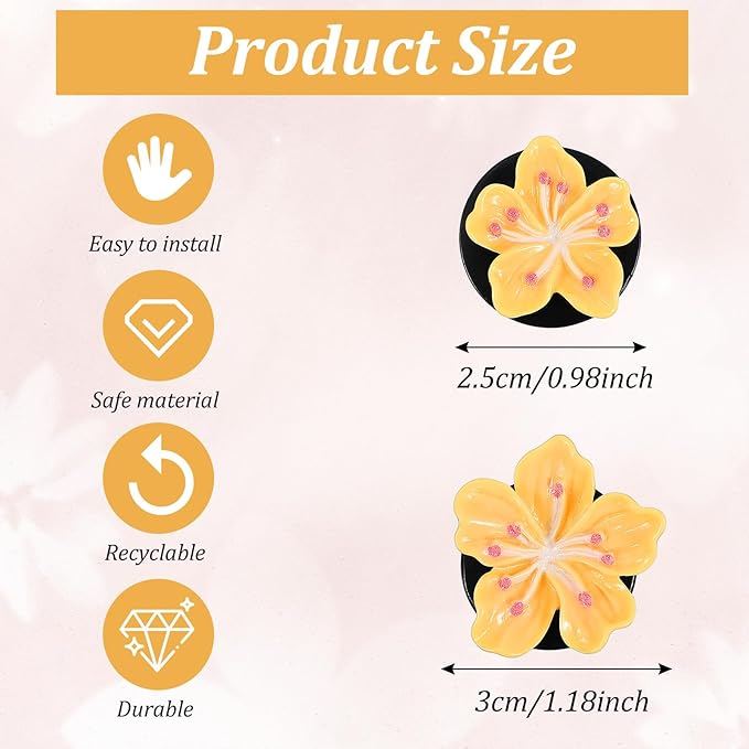 6 Pcs Flower Car Air Vent Clips Cute Car Air Freshener Vent Clips Pink Hawaiian Hibiscus And Cherry Blossom Accessories For Interior Aesthetic Decorations Pink, White, Yellow