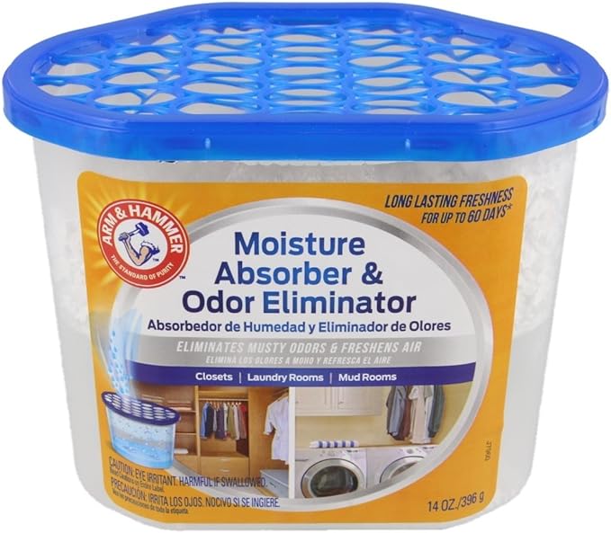 Arm & Hammer Moisture Absorber & Odor Eliminator 14oz Tub, 3 Pack - Eliminates Musty Odors & Freshens Air for Closets, Laundry rooms, Mud Rooms, white