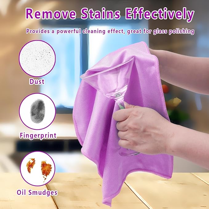 6 Pack Glass Cleaning Cloth Microfiber Cleaning Cloth for Window Eyeglass Jewelry Windshields Mirrors and Stainless Steel (Purple)