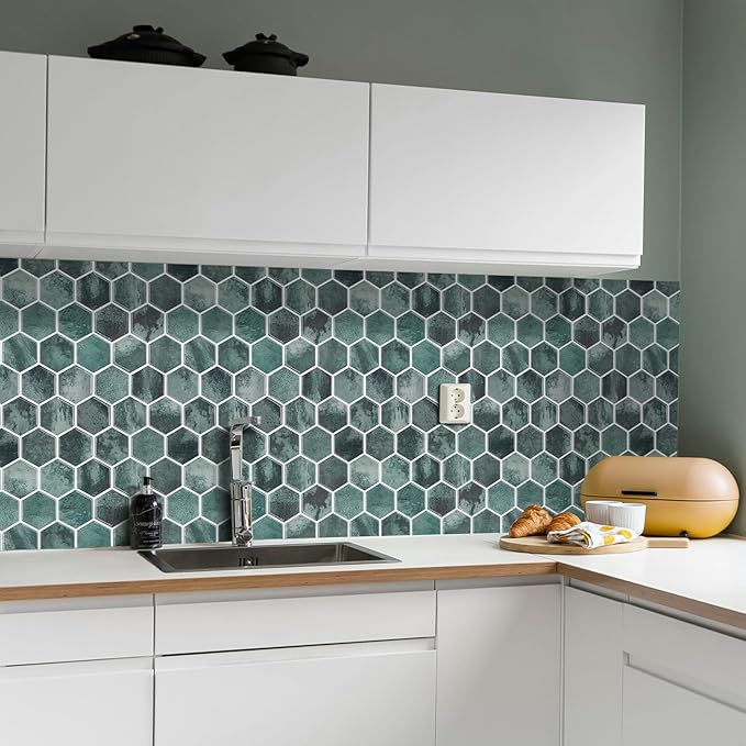 10-Sheet Hexagon Peel and Stick Backsplash for Kitchen, New Upgrade Premium Extra Thicker Design 3D Self Adhesive Wall Tiles, Large Stick on Tiles for Kitchen and Bathroom (12" x 12")