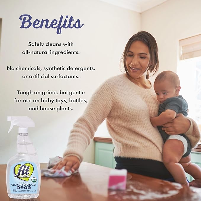 Fit Organic Multi-Surface Cleaner & Degreaser Spray – USDA Organic, Plant-Based, Biodegradable, Tough on Grease & Grime, Natural All-Purpose Spray for Kitchen, Bathroom, Oven & Toilet - (32oz)