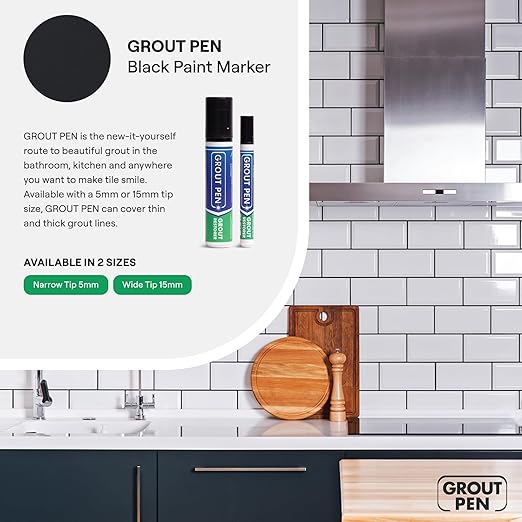 Grout Pen Black Tile Paint Marker: Waterproof Grout Paint, Tile Grout Colorant and Sealer Pen - Black, Narrow 5mm Tip (7mL) - 3 Pack