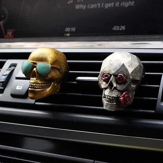 Sugar Skull Air Freshener for Car Truck Accessories for Men Women Witchy Decor Stuff for Automotive New Smell Fresheners Gothic Auto Decoration Spooky White Elephant Gifts for Adult