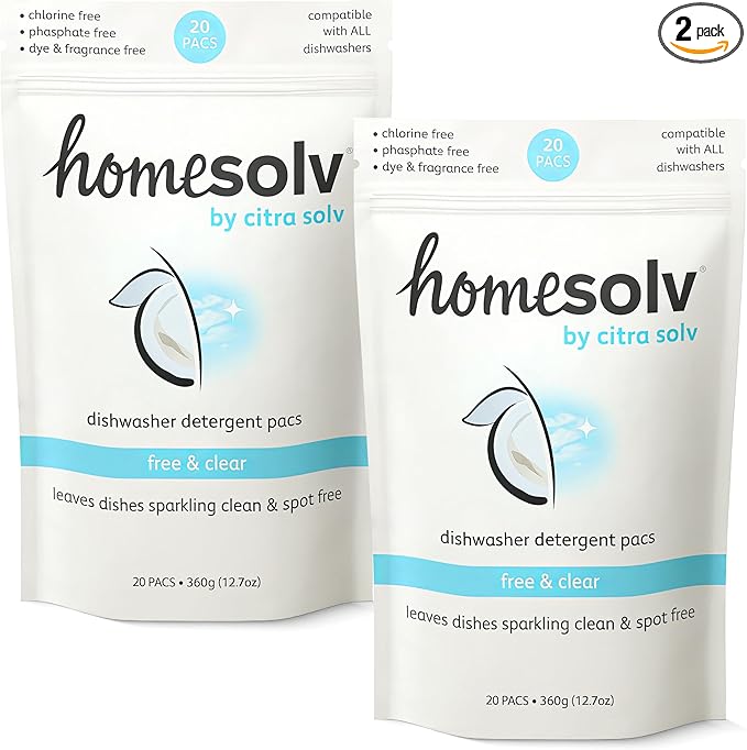 Dishwasher Detergent Pods Free and Clear - Plant and Mineral Based Dish Washer Tablets for Spotless Dishes - Eco Friendly Dishwasher Pods - (20 Count 2 Pack)