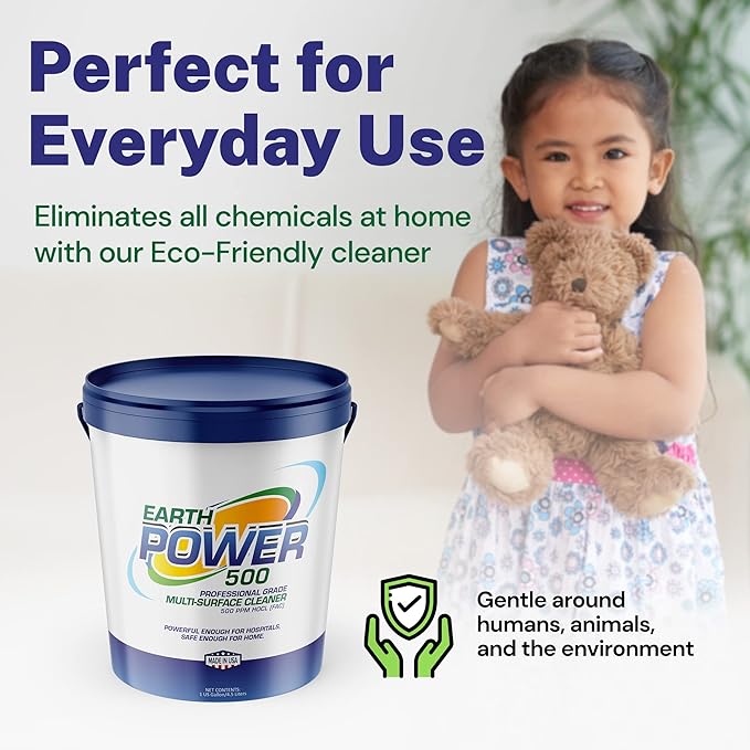 Earth Power Hypochlorous Acid 500 PPM Multipurpose Cleaner – Natural & Non-Toxic – Tile, Refrigerator, Shower, Countertop & Floor Cleaner – Family, Food & Pet Safe Cleaning Supplies – 5 Gallon