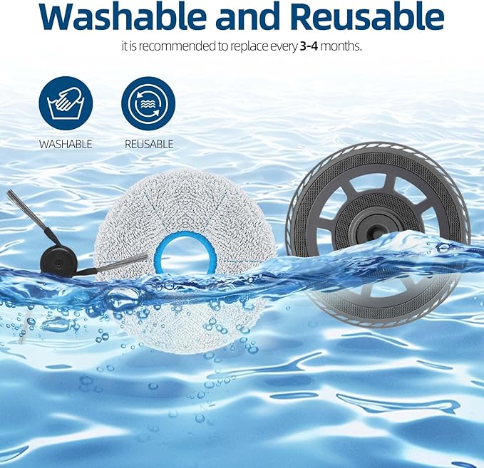 Auto 100℃ Hot Water Washable Mop Pads & Holder for Dreame X50 Ultra, S50, S50 Ultra, S50 Pro, L50 Ultra Robot Vacuum, 6 Reusable Self-Cleaning Mop Cloths with 2 Plates & 4 Side Brushes