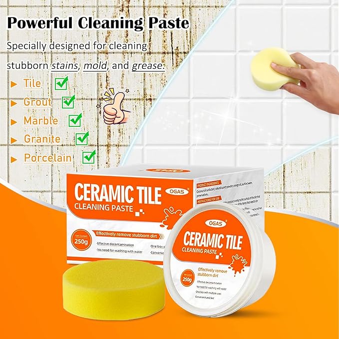 Tile & Grout Cleaner Paste, Bathroom Cleaner Fast Acting Non Toxic Cleaning Paste for Shower Tile, Ceramic, Granite, Porcelain, Marble Floor, Appliances & Fixtures, Removes Old Stains-250g