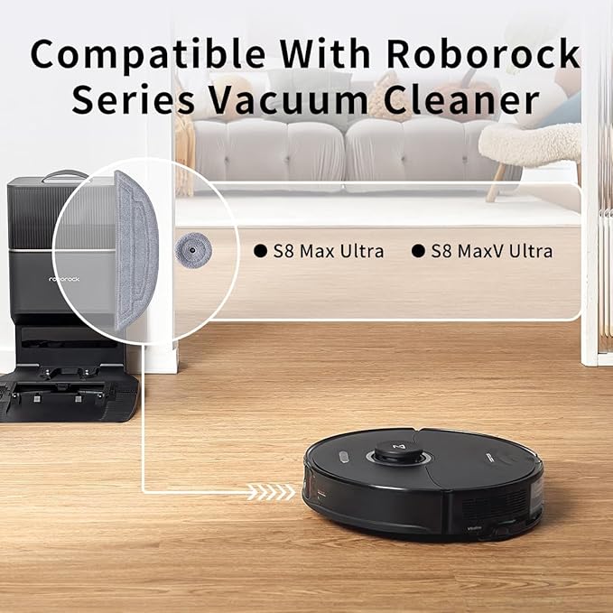 4Pack Microfiber Mop Cloths Compatible with Roborock S8 MaxV Ultra, S8 Max Ultra Robot Vacuum,Mop Pad Replacement Accessories with Dual Sonic Vibrations Modules Mop Pad