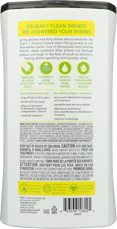 Method, Lemon Mint Dishwasher Detergent Packs, 31 Ounce