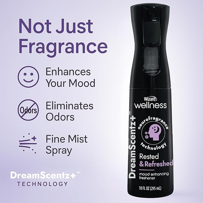 Wizard DreamScentz™ (Rested & Refreshed) Patented Science-Backed Mood-Enhancing Room Mist, Non-Aerosol Continuous Fine-Mist Spray with Neuro-Fragrance Technology – 10 Fl Oz