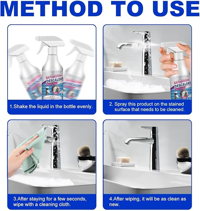 Bathroom Descaler Foam Cleaner Spray - Powerful Stain & Limescale Remover, All-Purpose No-Scrub Bubble Foam for Shower Glass, Sink, Toilet, Bathtub Tile Faucet Cleaning (1)