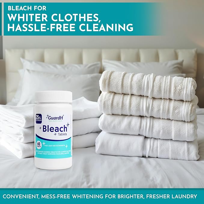 Bleach Tablets 40 Count – Multipurpose Cleaning Tablets for Laundry, Toilet Bowl, Bathroom Tile and Kitchen Surfaces – Liquid Bleach Alternative, Fast Dissolving Formula