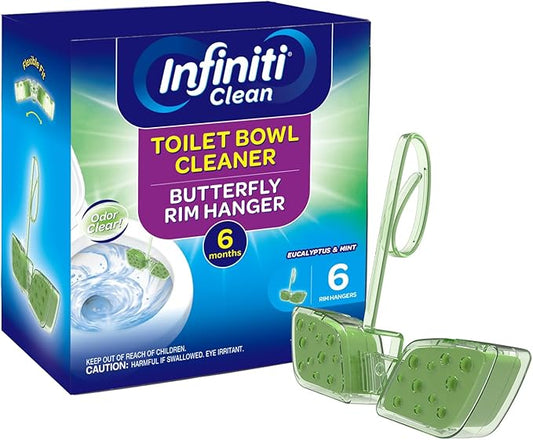 Toilet Bowl Cleaner Butterfly Rim Hanger – 6 × 1.8 OZ (50g), Lasts Up to 6 Months, Cleans & Deodorizes with Every Flush (Eucalyptus and Mint)