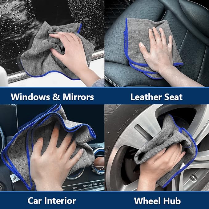 Airlab Microfiber Towels for Cars Wash Drying Auto Detailing, Highly Absorbent, Lint-Free, Streak-Free, All-Purpose Cleaning Cloths for Household, 16" x 16", Pack of 8, Grey