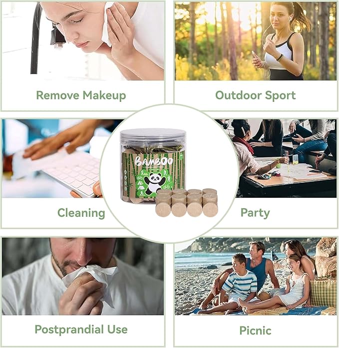 LEKOCH Compressed Towels Bamboo 50 Pcs - Unbleached Face Towels for Travel, Camping & Sensitive Skin | Biodegradable, Expandable, Gym Washcloths