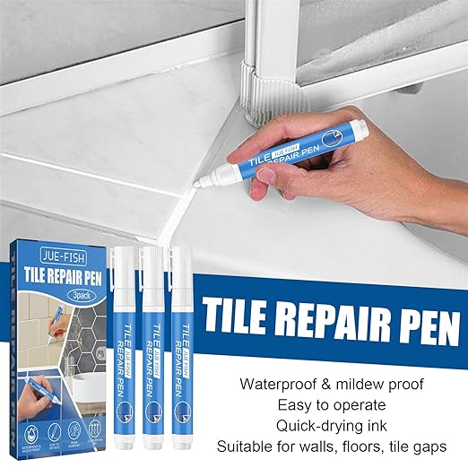Waterproof Tile Grout Colorant and Sealer Pen, Grout Pen White, for Cleaner Looking Floors, for Wall Floor Bathrooms and Kitchen, 3pcs