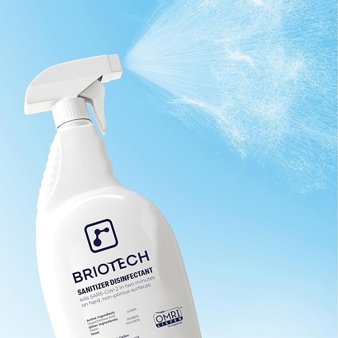 BRIOTECH Sanitizer Disinfectant Hypochlorous, Kill 99.99% of Viruses & Bacteria, Control Mold, Eliminate Odor, Gentle for Nursery & Play Rooms, Food Contact Surface Sanitizer, 1 Gallon Refill (4 Pack)